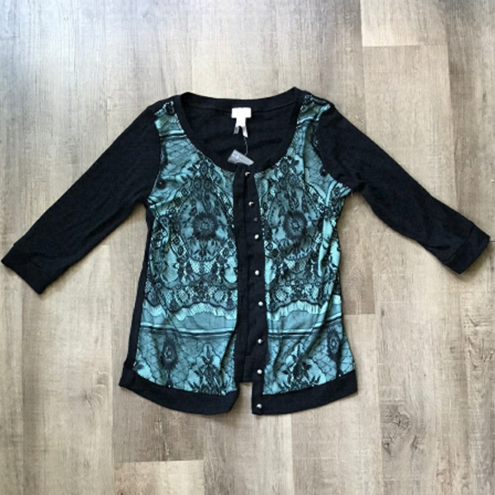 Dynamite cardigan black and turquoise lace overlay gorgeous
